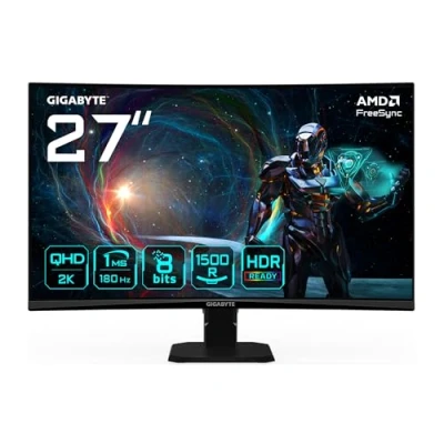 Abbildung von Gigabyte GS27QCA 27&quot; QHD Gebogener Gaming Monitor 2560 x 1440, 180Hz, 1ms, 250 cd/m², FreeSync, HDR Ready, HDMI 2.0, DisplayPort 1.4