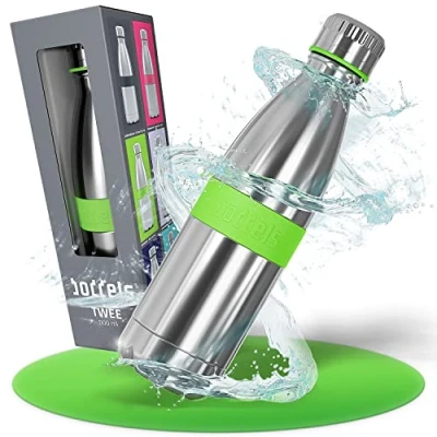 Abbildung von boddels Trinkflasche Edelstahl 500ml mit rutschfestem Griff, Isolierflasche für Outdoor, doppelwandige Flasche, Kohlensäure geeignet, Kinder