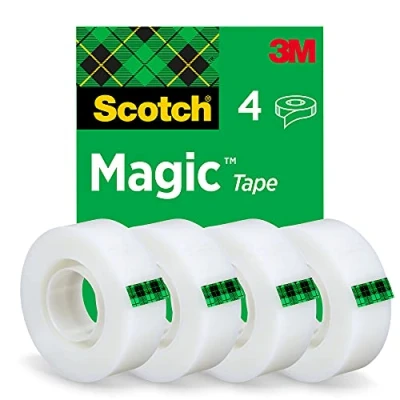 Abbildung von Scotch Magic Tape 4 Rollen, 19 mm x 33 m Unsichtbares Klebeband für allgemeine Zwecke zur Reparatur, Etikettierung und Versiegelung von Dokumenten