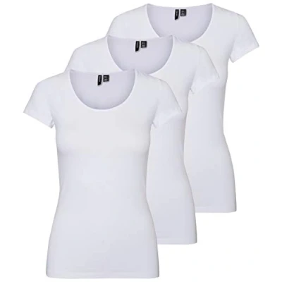 Abbildung von VERO MODA Damen VMMAXI My Soft SS U Neck GA 3PACK 10247489, Bright White/Bright White &amp; BR, XS