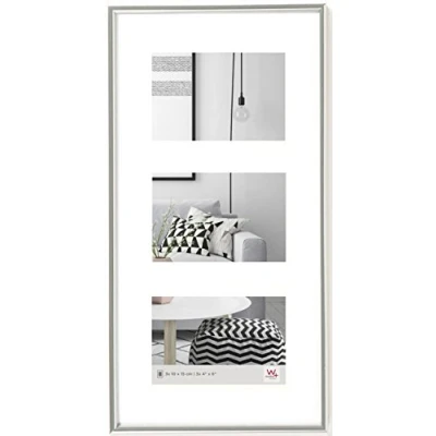 Abbildung von walther design Bilderrahmen silber 3x 10x15 cm Galerie mit Passepartout, Galeria Kunststoffrahmen KS315S