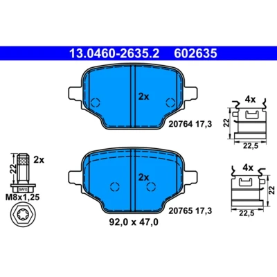 Abbildung von ATE 13.0460 2635.2 Bremsbelagsatz mit Bremssattelschrauben Zubehör PEUGEOT: Rifter MPV, Partner III Van, OPEL: Combo E Box Body / Estate
