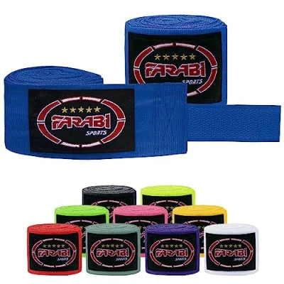 Abbildung von Farabi Sports Kinder Boxing Bandage 2,5 Meter lang boxbandagen Box Bandages mit Paar für MMA, Muay Thai, Training, Kickboxen und Kampfsport (Blue)