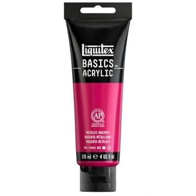 Abbildung von Liquitex 1046342 Basics Acrylfarbe 118ml Metallic Magenta Künstler Acrylfarbe, hochpigmentiert, lichtecht, mittlere Viskosität, seidenglänzend, deckend Ideal für Leinwand, Holz &amp; Papier