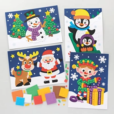 Abbildung von Baker Ross FC203 Weihnachts Mosaik Bildersets, 4er Pack, Kinder Kunstset mit Schaumstofffliesen, zum Basteln und Dekorieren, Mittel