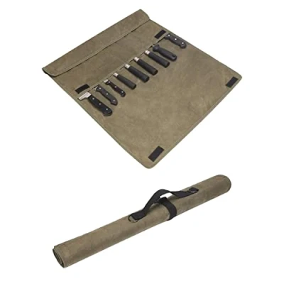 Abbildung von TUYU 12OZ Aufbewahrungstasche für Küchenmesser, gewachstes Canvas messertasche, Messertasche kochmesser,Tasche zum Einrollen Messer mit 9 Fächern, tragbare Köche