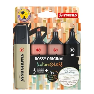 Abbildung von Textmarker STABILO BOSS ORIGINAL NatureCOLORS 4er Pack schlammgrün, siena, umbra, schwarz