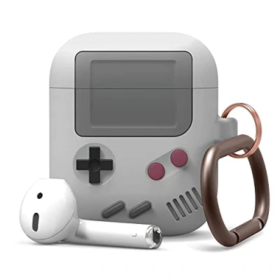 Abbildung von elago Schutzhülle AW5, kompatibel mit Apple AirPods 1 und 2, für Spielekonsole, Case Cover Karabiner (Grau)