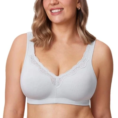 Abbildung von DELIMIRA Damen Cotton BH Ohne Bügel Baumwolle Große Größen Vollschalen Polster French Grey 110D