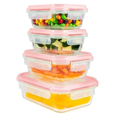 Abbildung von Home Fleek Frischhaltedosen Mit Deckel Luftdichte Behälter Für Lebensmittel, Glas Schüssel Set Sicher Mikrowelle Und Gefrierschrank Meal Prep Boxen (4 Behälter, Rot)