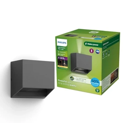 Abbildung von Philips Alix ultraeffiziente Wandleuchte für den Außenbereich 2700K 800lm Anthrazit