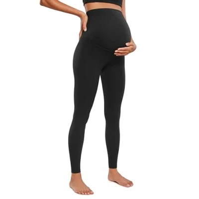 Abbildung von CRZ Yoga Damen Butterluxe Umstandsleggings 71cm Skinny Umstandshose High Waist Schwangerschaft Weich Leggins Lang Schwarz 38