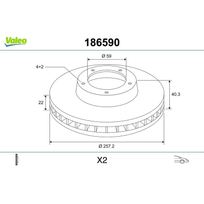Abbildung von VALEO 186590 Bremsscheibe Vorderachse 258 22 4 Belüftet ohne Schraube, ABS Sensorring, integriertes Radlager FIAT: BRAVO 2