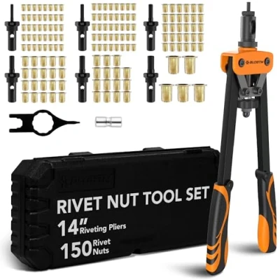 Abbildung von BLOSTM Nietpistolen Set, Nietmuttern Werkzeugset mit 150 und 6 metrischen Dornen (M3, M4, M5, M6, M8, M10), robustes Hand Nietmutter Werkzeug ideal für Autoreparaturen, Heimwerker,