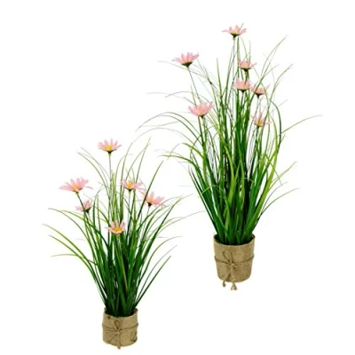 Abbildung von Künstlicher Grasbusch mit Margeriten im Jute Topf Blumen Blüten Gras Bund stehend Stehgras Grasbündel Kunstpflanze Dekogras Kunstgras Pflanze Ziergras Grasbüschel Deko Grasarrangement Gräser künstlich