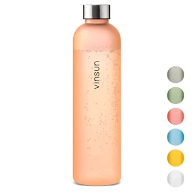 Abbildung von Vinsun Trinkflasche 1l orange wiederverwendbar, Kohlensäure geeignet, BPA frei, Tritan Leichte Wasser Flasche für Sport, Outdoor, Schule, Uni, Fahrrad, Büro, Gym