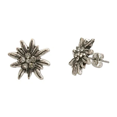 Abbildung von Alpenflüstern Trachten Ohrstecker Strass Edelweiß mini Damen Trachtenschmuck, Ohrringe antik silber farben mit Steinen (klar kristall) DOR033