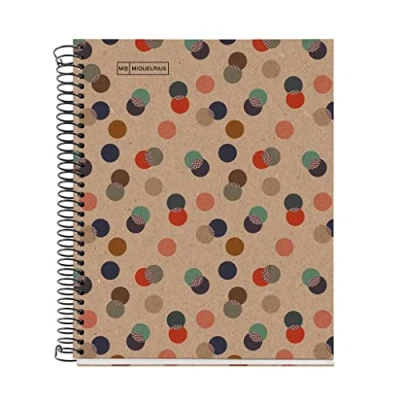 Abbildung von Miquelrius 100 Prozent Recycling Notizbuch, 1 Farbstreifen, A5, 80 karierte 5 mm Blätter, g Papier, 2 Löcher, Einband aus Karton, Öko Konfetti Design