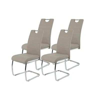 Abbildung von Hela Tische, 4er Set Schwingstuhl, Küchenstuhl Flora, Kunstleder Cappuccino, Griffmulde, Metallgestell verchromt, 42x57x98 cm