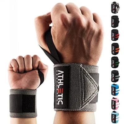 Abbildung von ATHLETIC AESTHETICS Handgelenk Bandagen Fitness Wrist Wrap (45 cm im Paar) Handgelenkbandage für Krafttraining, Fitness, Bodybuilding, Crossfit Handgelenkstütze (Dunkelgrau)