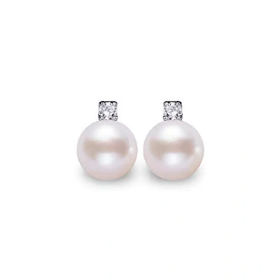 Abbildung von VIKI LYNN Perlen Damen Ohrringe 925 Sterling Silber und 89 mm Süßwasser Zuchtperle Geschenk fuer Frauen Mädchen