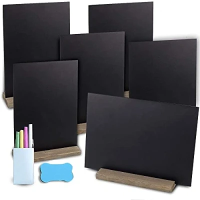Abbildung von 6 Stück Mini Tafel, Schilder Doppelseitige Kleine Menü Kreidetafel, mit Holzständern Tischplatte für Bar und Party Event Hochzeit, Geburtstag, Dekoration