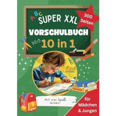 Abbildung von 300 Seiten Mega XXL Vorschulbuch Übungsbuch ab 4 Jahren für Mädchen und Jungen: 10 in 1 Spielend einfach Buchstaben Zahlen lernen zur Vorschule oder Grundschule