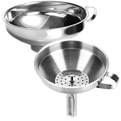 Abbildung von com four® 2 teiliges Trichter Set aus rostfreiem Edelstahl 304 Einfülltrichter mit Sieb für Einmachgläser beim Einkochen Marmeladentrichter Einfüllstutzen (02 Stück Mix)