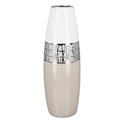 Abbildung von GILDE Deko Vase für Pampasgras Kegelvase aus Keramik Wohnzimmer Geschenk Frauen Geburtstag Muttertag Farbe: weiß Silber beige Höhe 36 cm