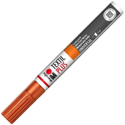 Abbildung von Marabu 01180003787 Textil Painter plus, kupfer 787, Strichstärke ca. 3 mm, Stoffmalstift für helle und dunkle Stoffe, auf Wasserbasis, weicher Griff, nach Fixierung waschbeständig bis 40C