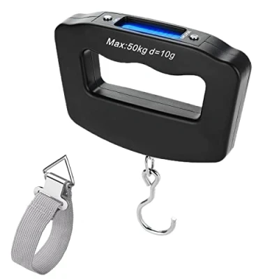 Abbildung von Gepäckwaage, 50 kg, elektronische Hängewaage, Kofferwaage mit Hintergrundbeleuchtung, LCD Display, Fischwaage Haken für Reisen, Outdoor, Zuhause