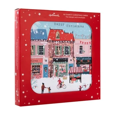 Abbildung von Hallmark Weihnachtskarte, Multipack Weihnachtskarten, 16 Stück, 2 Designs, Straßenszene &amp; Schneekugel, Wohltätigkeitsorganisations mit Umschlägen