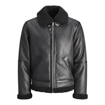 Abbildung von Jack &amp; Jones Jorcole Aviator Jacket Kunstlederjacke, Herren, Größe: XL, Black