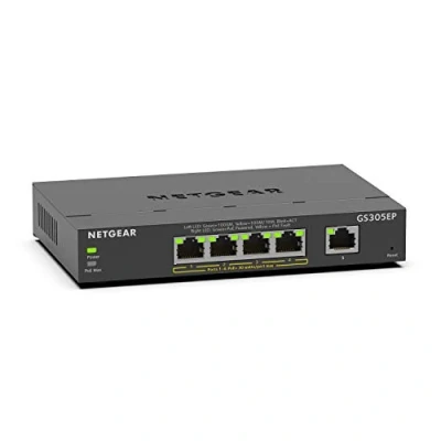 Abbildung von NETGEAR GS305EP PoE Switch 4 Port Gigabit Ethernet LAN PoE+ 63W Plus (5 Ports Plug and Play, Managed Netzwerk PoE, IGMP Snooping, QoS, VLAN, Lüfterloses Metallgehäuse)