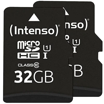 Abbildung von Intenso Premium microSDHC 2x32GB, Class 10 UHS I Speicherkarte inkl. SD Adapter (bis zu 90 MB/s) schwarz