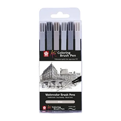 Abbildung von Sakura XBR 6 Koi Coloring Brush Pen Gray Set, Pinselstifte