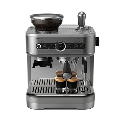 Abbildung von PHILIPS Barista Brew Halbautomatische Espressomaschine Einfacher &amp; doppelter Espresso + Americano Taste, 250g Bohnenbehälter, Intuitive Führung, Kalibriertes Tampern, Metall Silber (PSA3218/01)