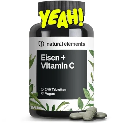 Abbildung von Eisen mit 40mg natürlichem Vitamin C 240 vegane Eisentabletten aus Acerola gut verträglicher Chelat Komplex (Eisenbisglycinat) hochdosiert, ohne unnötige Zusätze
