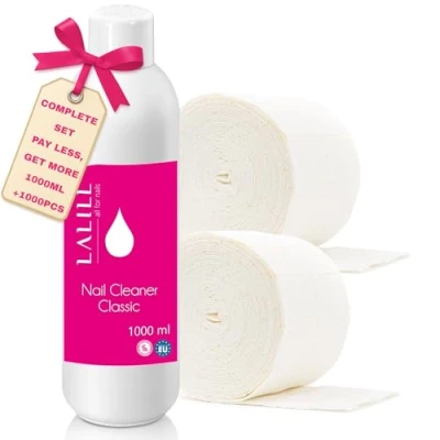 Abbildung von Lalill Nagel Cleaner 1000ml Set Entfetter mit Wattepads 1000 x Zelletten Pads aus Baumwolle, Nagelentfetter für Gelnägel, Hybride und Pinsel