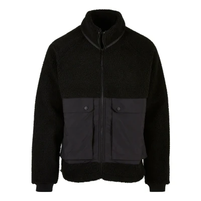 Abbildung von Urban Classics Short Raglan Sherpa Fleecejacke, Herren, Größe: Large, black