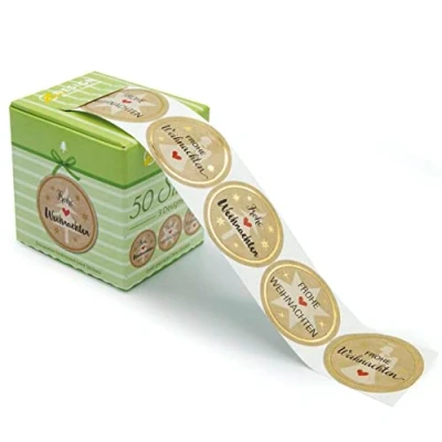 Abbildung von AVERY Zweckform 56827 Aufkleber Weihnachten 50 Stück (Ø38mm, Weihnachtssticker rund, Frohe Weihnachten, selbstklebend, Deko Geschenke, Karten, Tüten, Basteln) Sticker auf Rolle, 56927