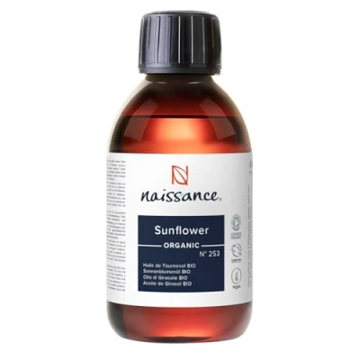 Abbildung von Naissance Sonnenblumenöl BIO (Nr. 253) 225ml Zertifiziert, Rein, Raffiniert für die Haut, Gesicht, Kosmetik, Massage