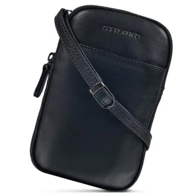 Abbildung von STILORD &#039;Loki&#039; Vintage Echtleder Handytasche Brustbeutel Perfekt für Reisen, Festivals &amp; Unterwegs Kleine Umhängetasche Smartphone, Farbe:schwarz