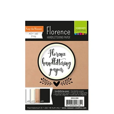 Abbildung von Vaessen Creative Florence Glattes Handlettering Papier, In den Farben Weiß, Elfenbein, Kraft Braun und Schwarz, 216 g/m², 60 Stück, DIN A5, für Aquarellmalerei, Handlettering, andere mehr