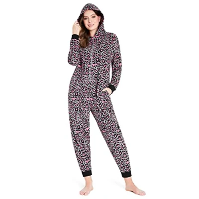 Abbildung von CityComfort Jumpsuit Damen Kuschelig Fleece Einteiler Schlafanzug Onesie S XL (Rosa Leopard, XL)