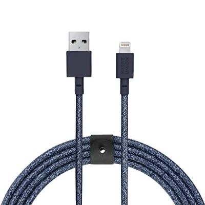 Abbildung von Native Union Belt Cable XL 3 M Ultra Starkes Umflochtenes [MFi Zertifiziert] Lightning auf USB A Daten &amp; Ladekabel mit Lederband, Kompatibel iPhone 14, 13, 12 und früher (Indigo)