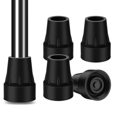 Abbildung von supregear 7/8&quot; (22 mm) Gehstockspitzen, 4 Stück Ersatz Krückenspitzen, verdickte Gummispitzen mit rutschfestem Griff, einfache Installation, ideal für Gehstöcke, Krücken und Wanderstöcke, Schwarz