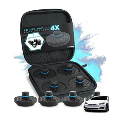 Abbildung von PLANGER® Tesla Wagenheber Beläge 4X ENRGY PAD flach + 4 VENTILKAPPEN (Model 3 Model S Y X) 10 Jahre Garantie Bruchsicher 3t
