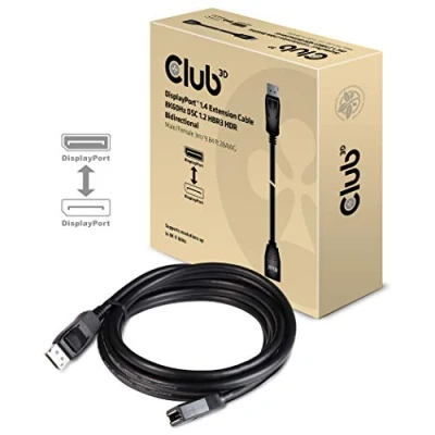 Abbildung von Club 3D DisplayPort 1.4 Verlängerungskabel 8K60Hz DSC1.2 HBR3 HDR Bidirektional Stecker/Buchse 3m