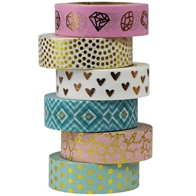 Abbildung von UOOOM 6 Rolls 10m x 15mm Beautiful Farbe und Gold Washi Tape Masking deko klebeband buntes Klebebänder DIY scrapbook (Design 9042)